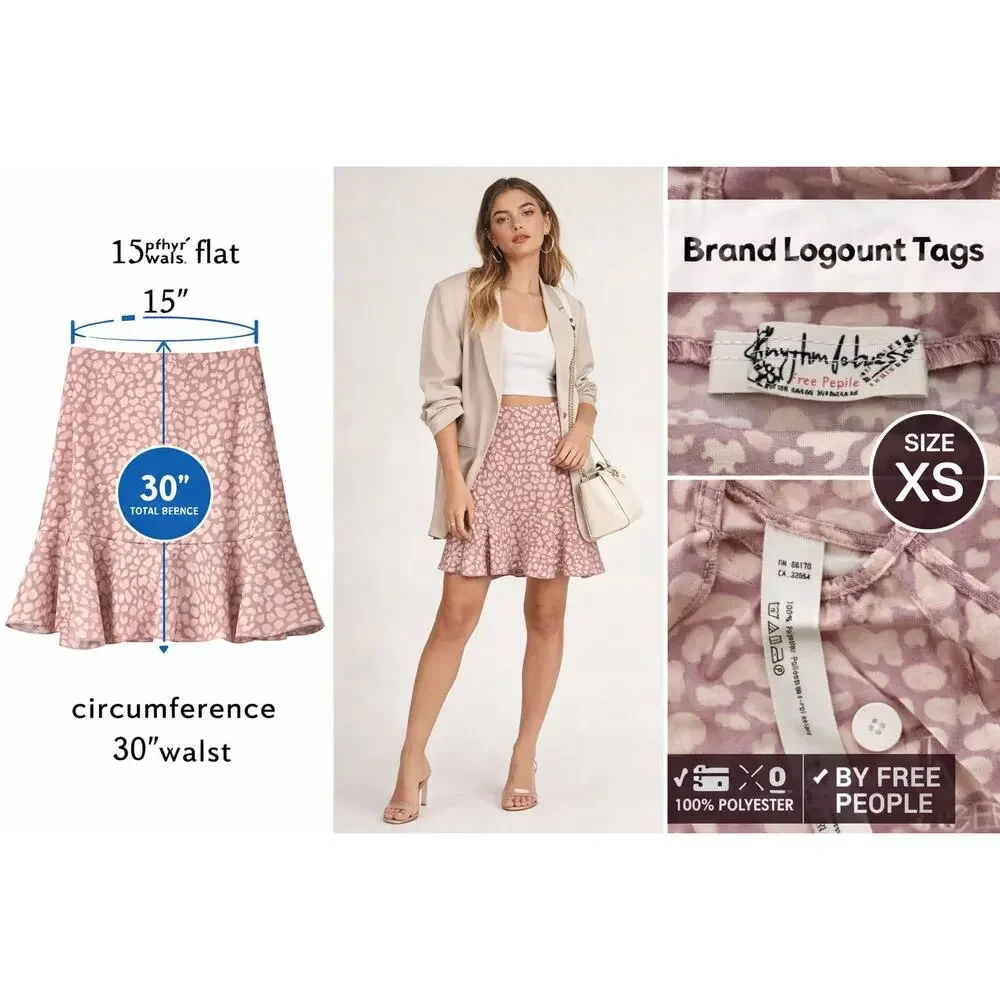 Intimately‎ Free People Pink Leopard Ruffle Hem Mini Skirt Boho Y2K 30 Waist